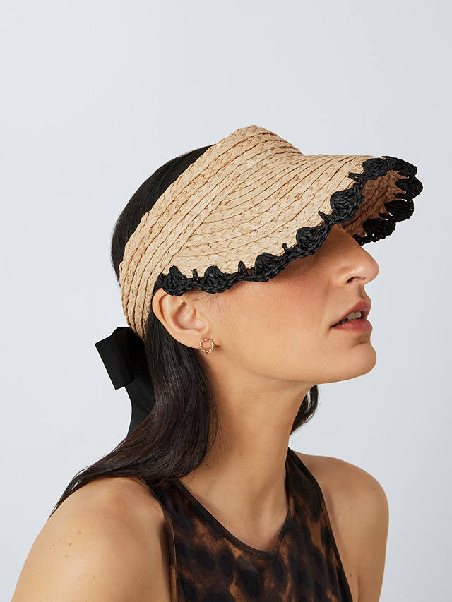 John Lewis Crochet Trim Visor, Neutral/Black