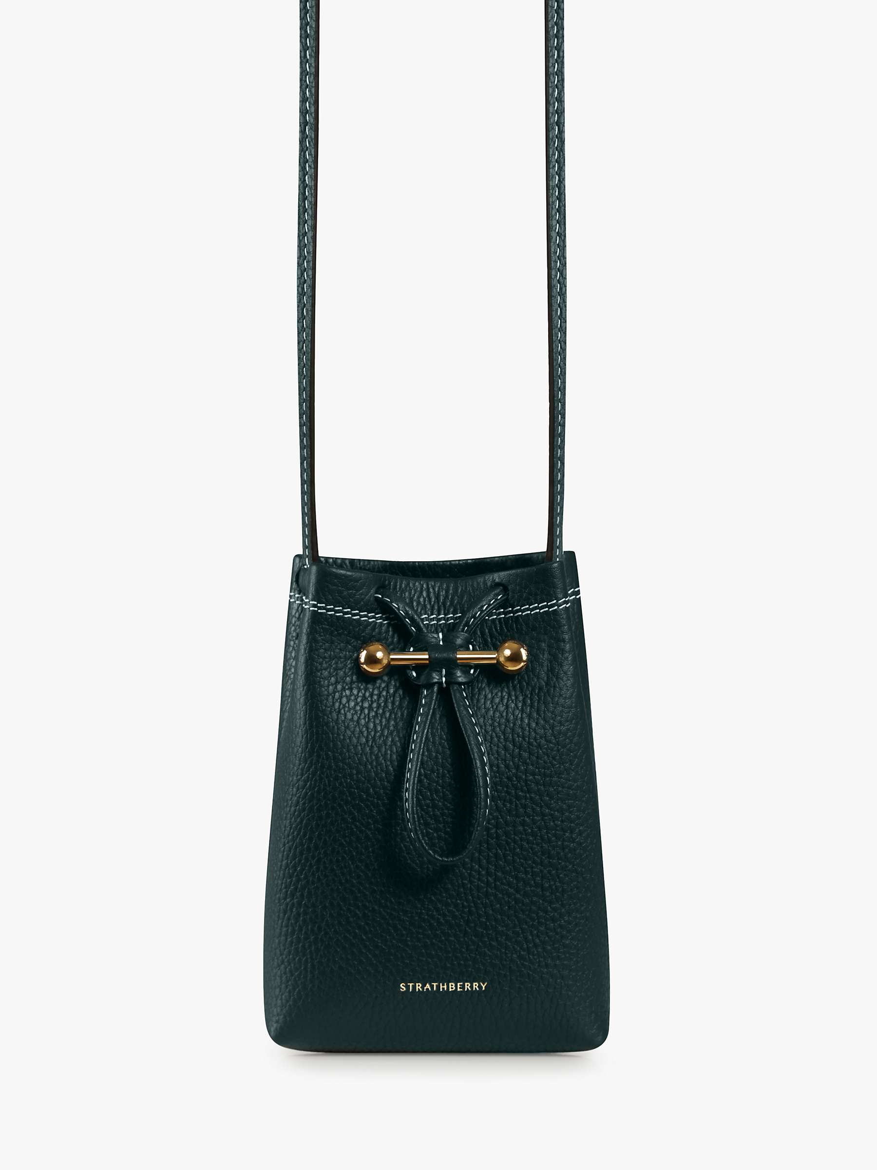 Strathberry Osette Leather Pouch Bag, Bottle Green at John Lewis & Partners