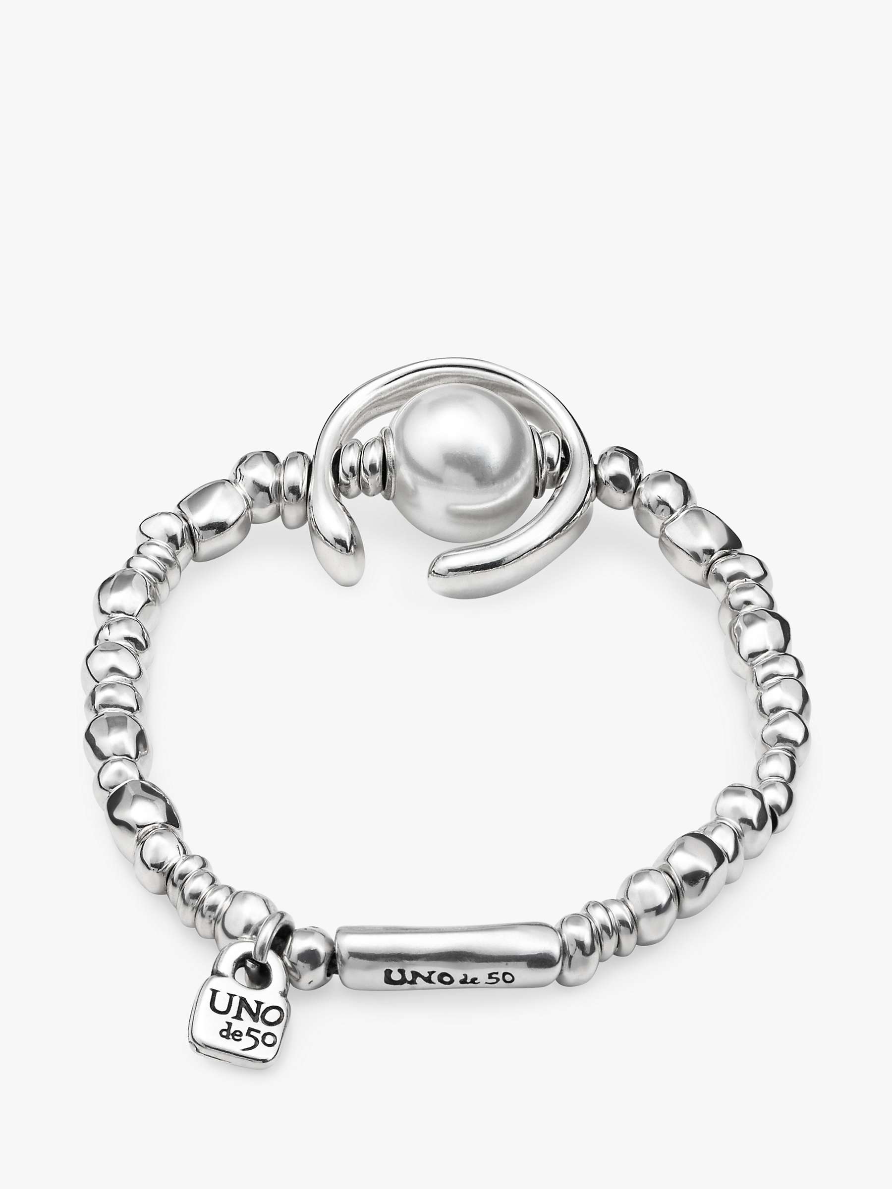 Buy UNOde50 Beaded Pearl Stretch Bracelet, Silver Online at johnlewis.com