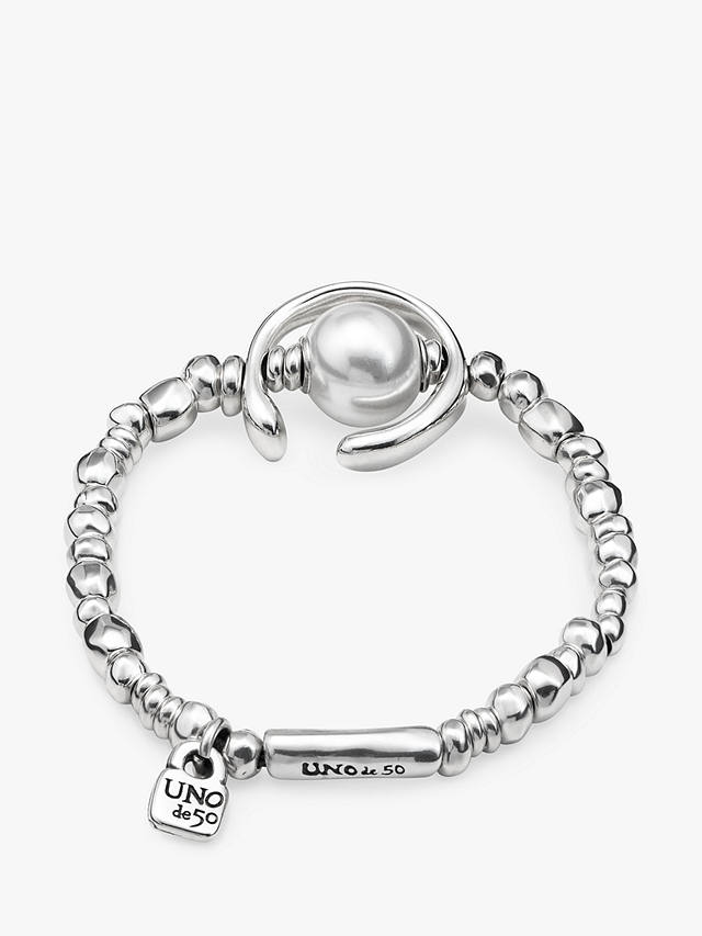 UNOde50 Beaded Pearl Stretch Bracelet, Silver