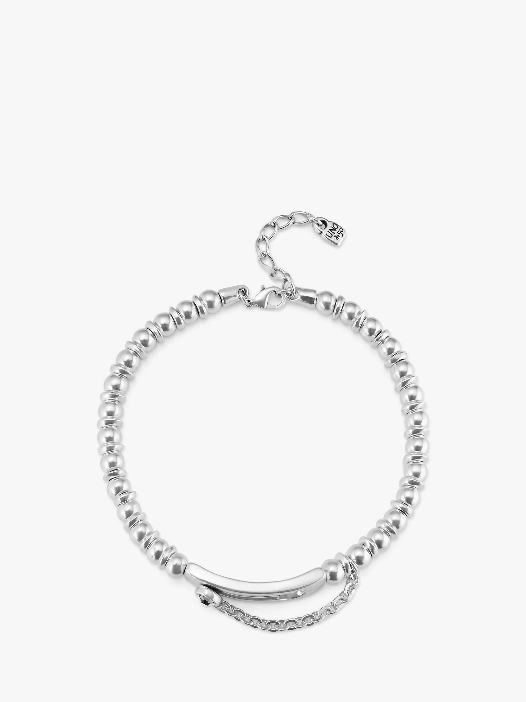 Buy UNOde50 On My Own Metal Bead and Grey Crystal Necklace, Silver Online at johnlewis.com