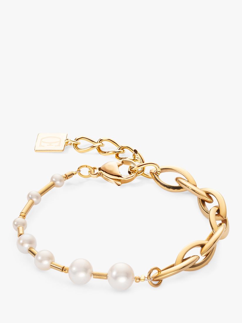 COEUR DE LION Freshwater Pearl Link Chain Bracelet, Gold/White at John ...