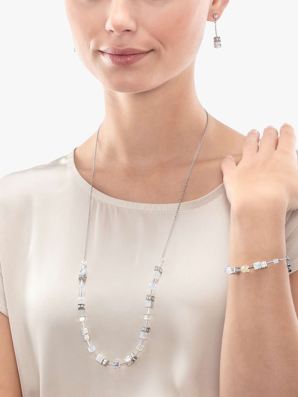 Buy COEUR DE LION Multi Stone and Swarovski Crystal Toggle Necklace, Silver/White Online at johnlewis.com