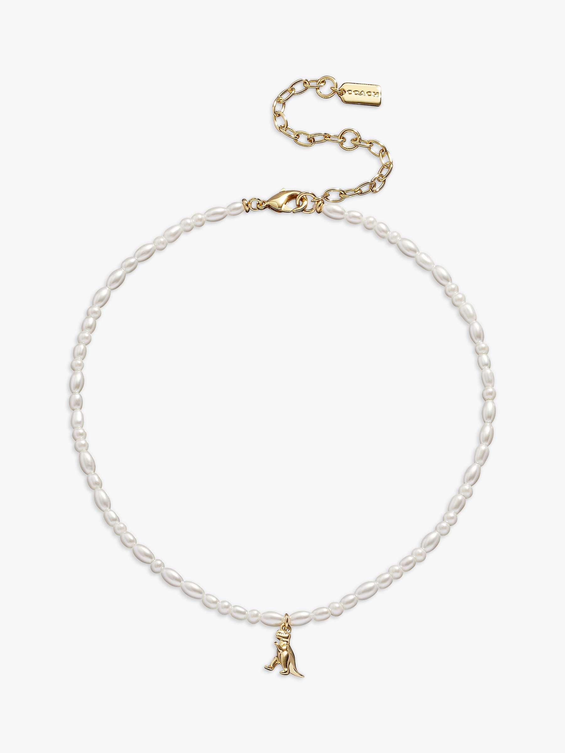 Buy Coach Delicate Pearl Strand Rexy Dino Charm Pendant Necklace, Gold Online at johnlewis.com
