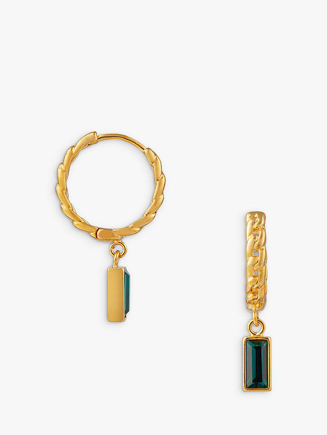 Orelia Baguette Crystal & Chain Hoop Earrings, Gold/Emerald
