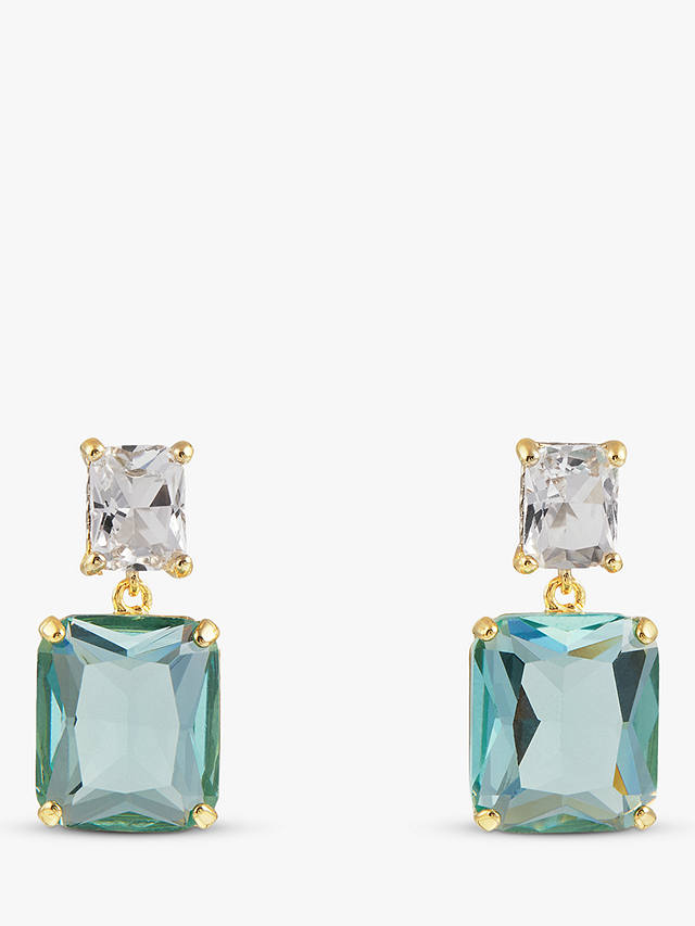 Orelia Statement Crystal Double Drop Earrings, Gold/Blue/White