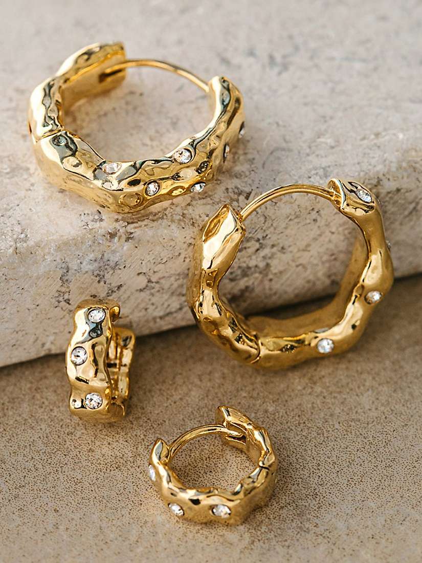 Buy Orelia Molten & Swarovski® Crystals Huggie Hoop Earrings, Gold Online at johnlewis.com