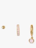 Orelia Rosewater Opal Ear Party Earrings, Pack of 3 Singles, Gold/Pink