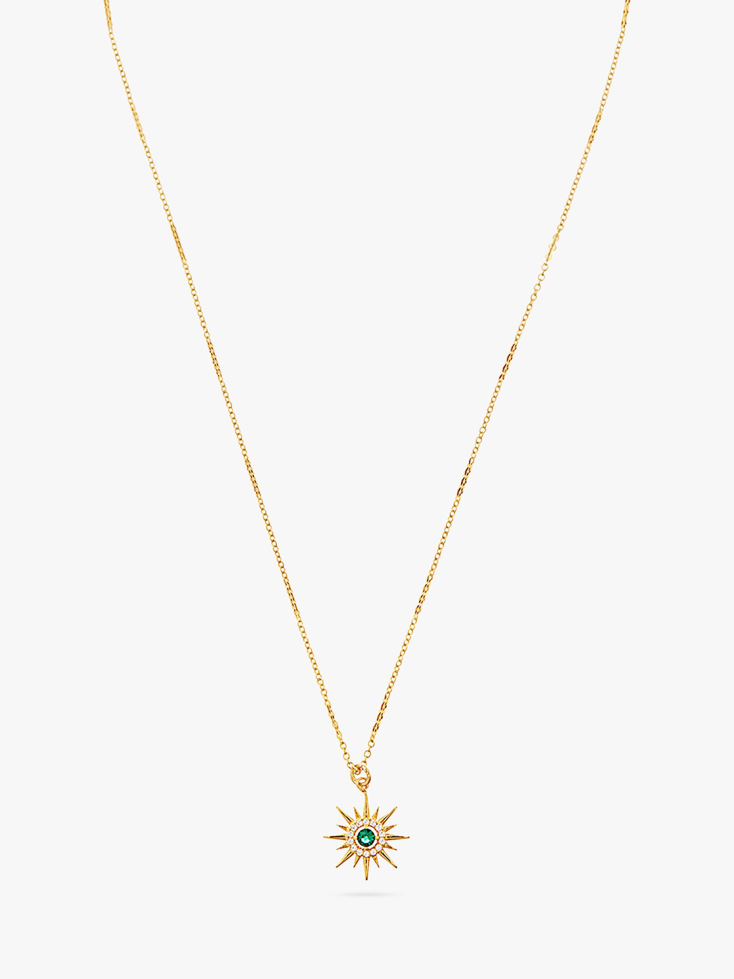 Orelia Emerald Pave Starburst Charm Necklace, Gold/Green at John Lewis ...