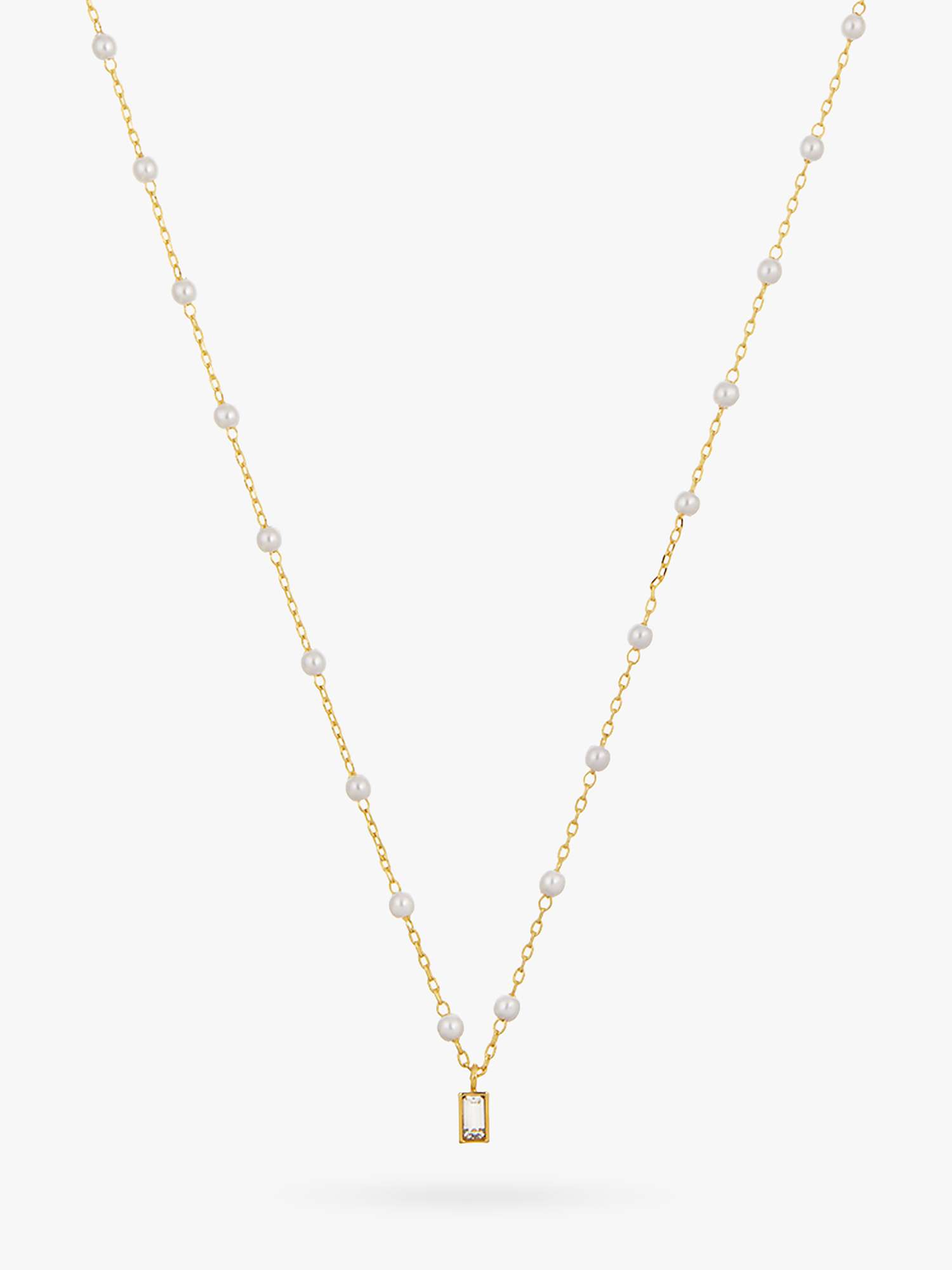 Buy Orelia Mini Swarovski Baguette Crystal and Pearl Chain Necklace, Gold/White Online at johnlewis.com