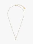 Orelia Mini Swarovski Baguette Crystal and Pearl Chain Necklace, Gold/White