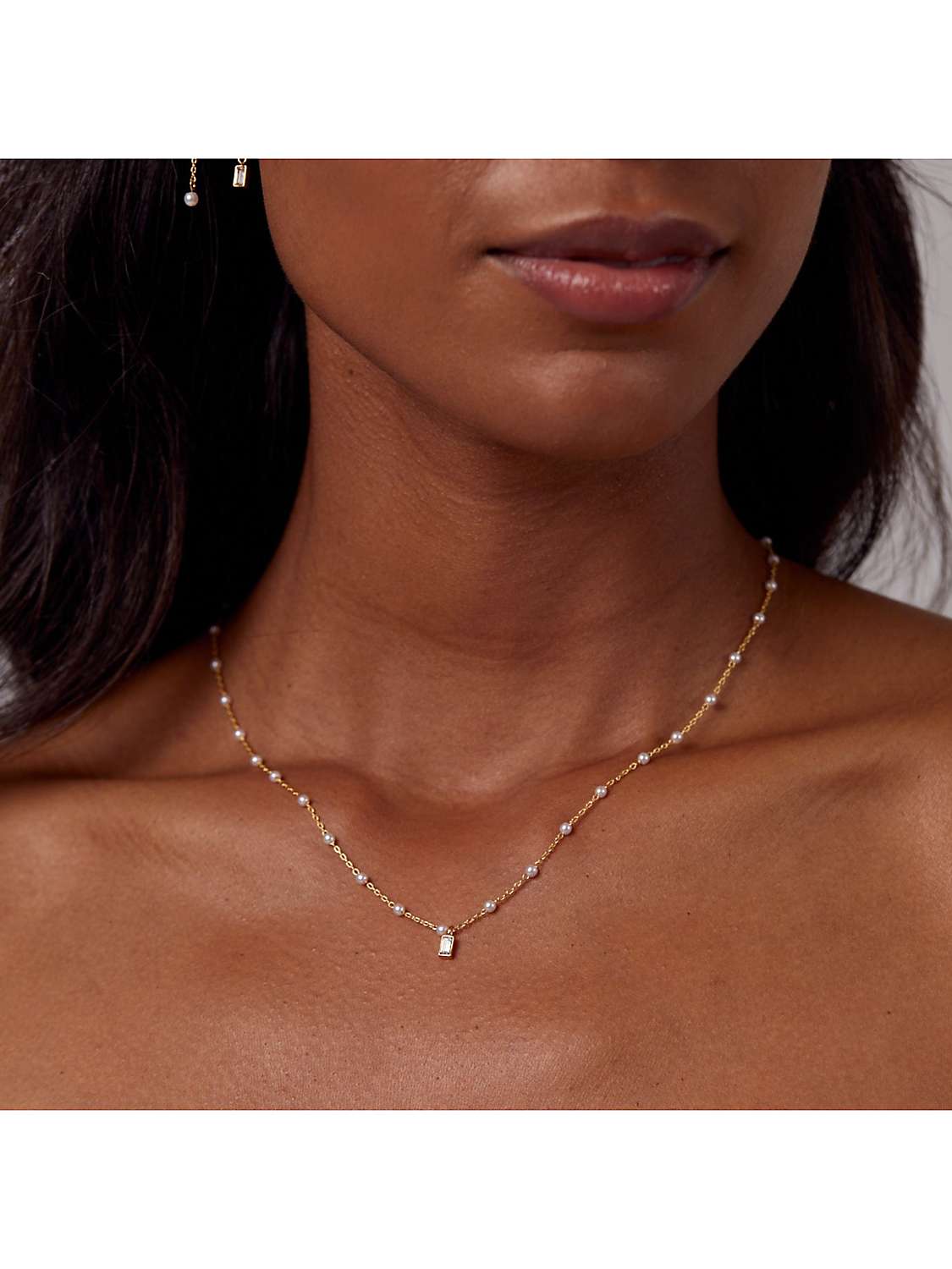 Buy Orelia Mini Swarovski Baguette Crystal and Pearl Chain Necklace, Gold/White Online at johnlewis.com