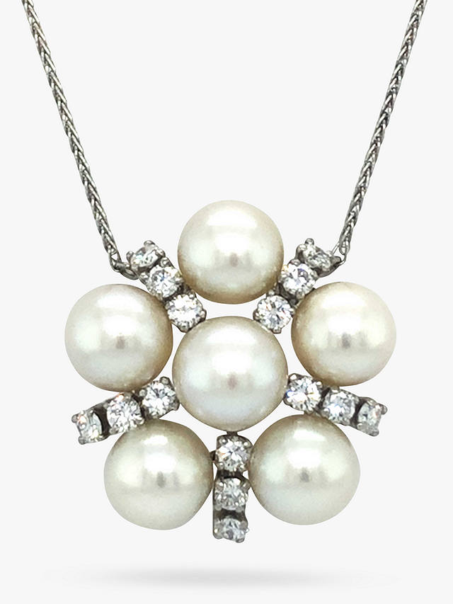 Vintage Fine Jewellery Second Hand Pearl & Diamond Platinum Necklace, Dated Circa 1980s