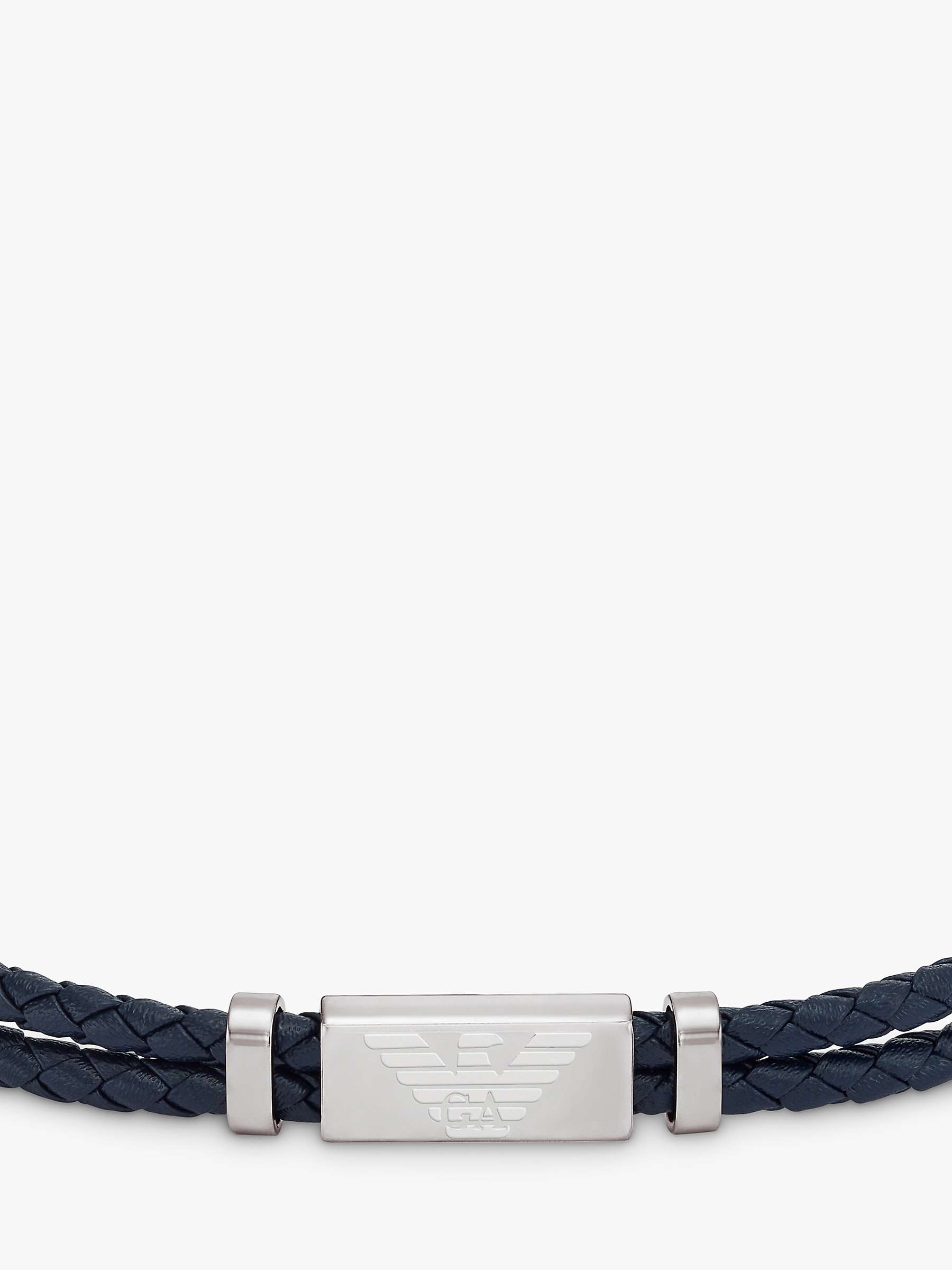 Buy Emporio Armani Men's ID Leather Braided Cord Bracelet, Silver/Blue Online at johnlewis.com