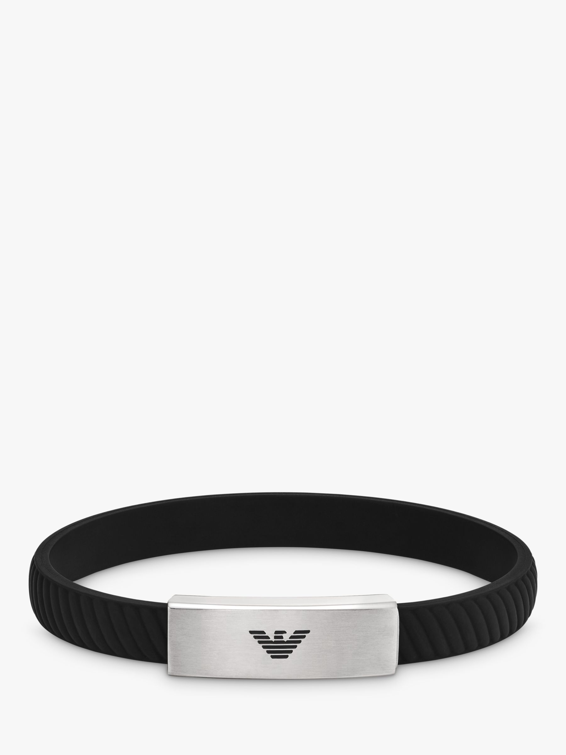 Emporio Armani Men's ID Textured Silicone Strap Bracelet, Silver/Black ...