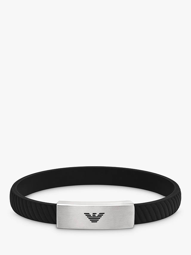 Emporio Armani Men's ID Textured Silicone Strap Bracelet, Silver/Black