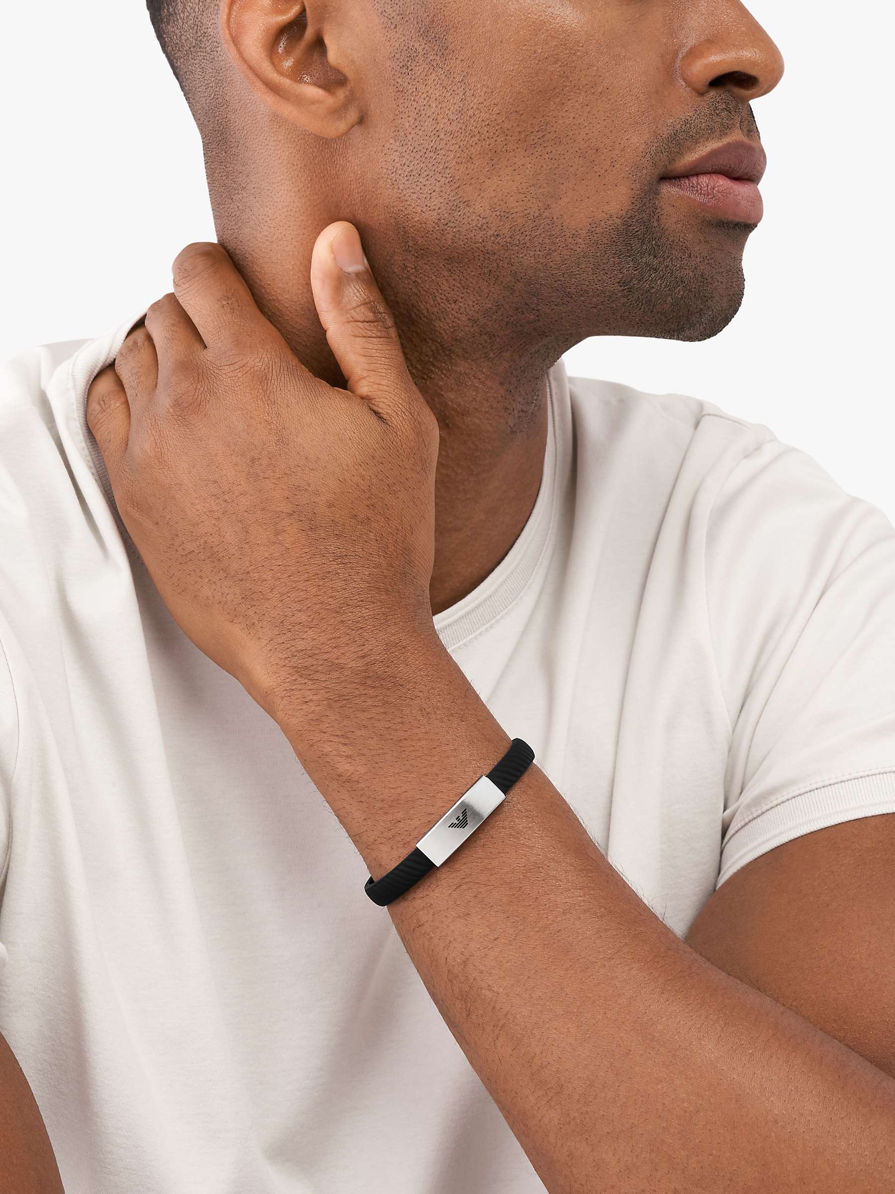 Buy Emporio Armani Men's ID Textured Silicone Strap Bracelet, Silver/Black Online at johnlewis.com