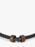 Emporio Armani Men's Tiger's Eye Rondelle Braided Leather Cord Bracelet, Black