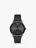 Emporio Armani AR11278 Men's Sunray Dial Date Leather Strap Watch, Black