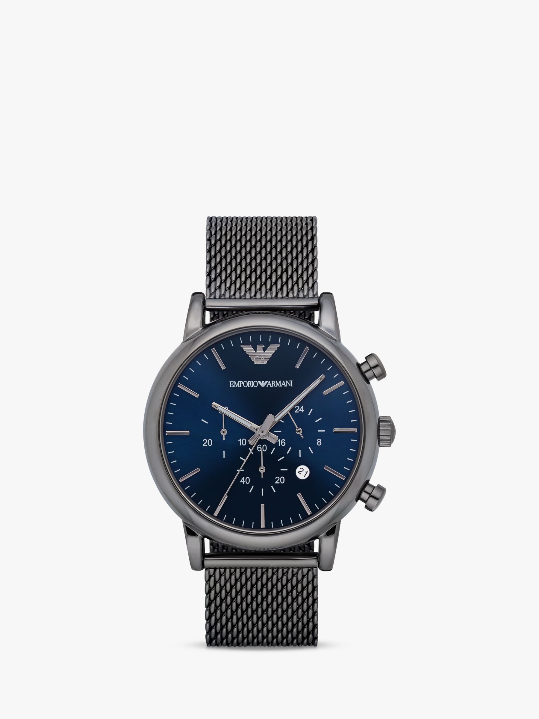 Emporio Armani AR1979 Men's Chronograph Mesh Strap Watch, Gunmetal/Blue