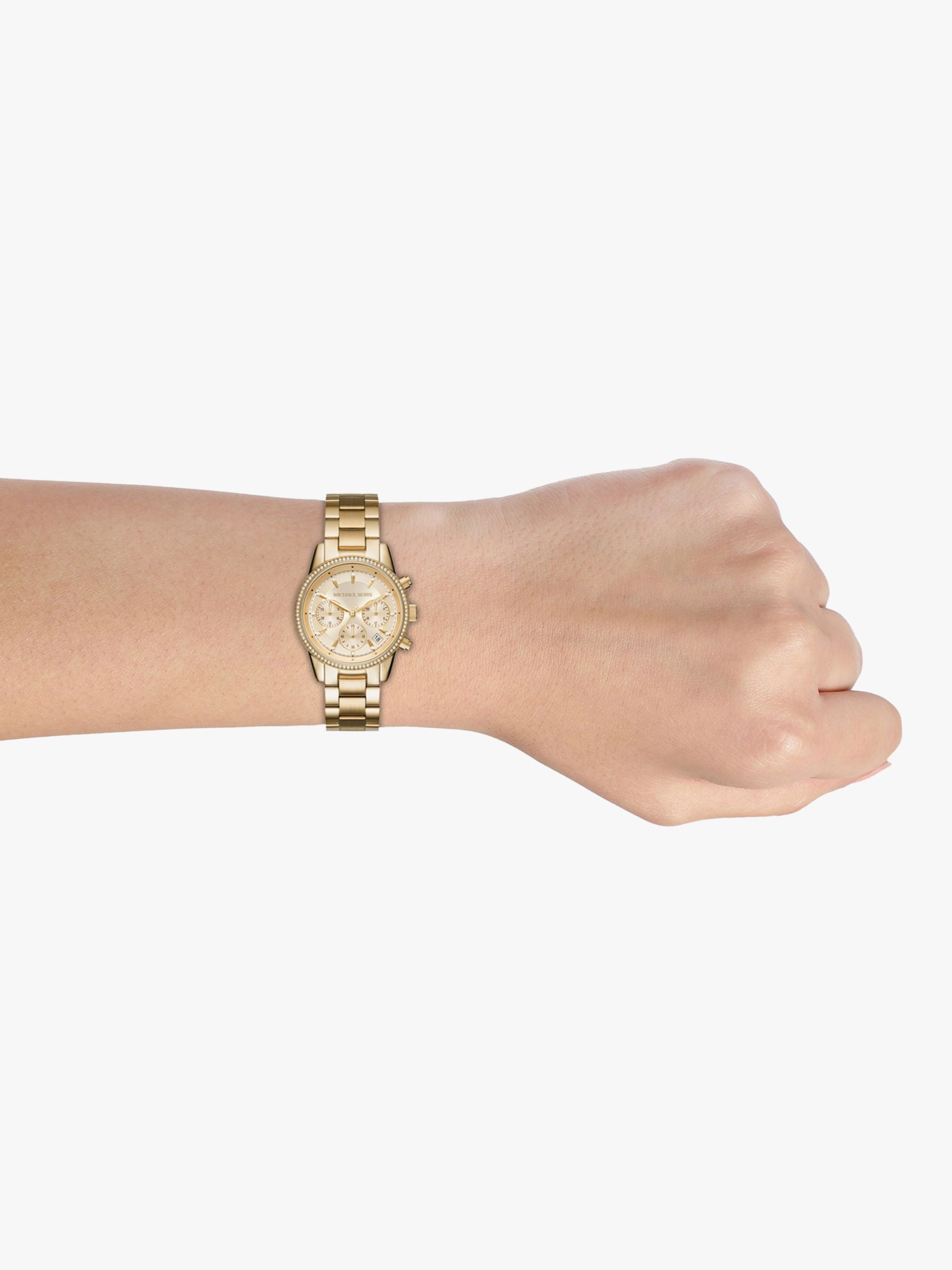Buy Michael Kors Women's Ritz Crystal Chronograph Date Bracelet Strap Watch Online at johnlewis.com