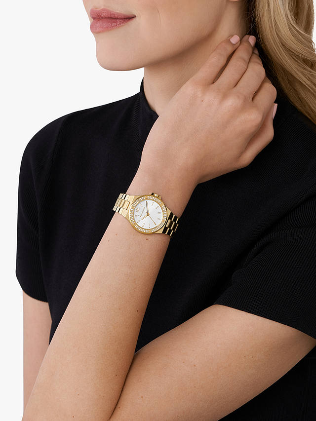 Michael Kors Women's Mini Lennox Pave Bezel Bracelet Strap Watch, Gold MK7278
