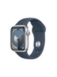 Apple Watch Series 9 GPS, 41mm, Aluminium Case, Sport Band, Small-Medium, Silver/Storm Blue