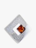 Be-Jewelled Sterling Silver Square Amber Brooch, Silver/Cognac
