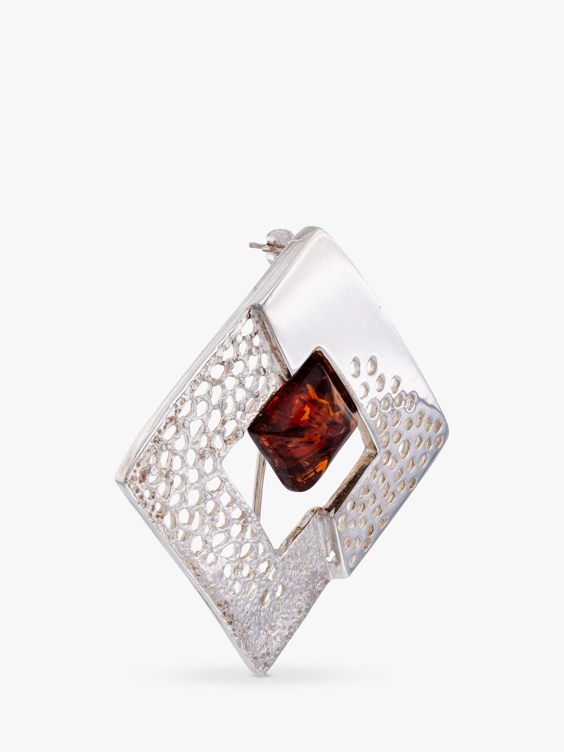 Buy Be-Jewelled Sterling Silver Square Amber Brooch, Silver/Cognac Online at johnlewis.com