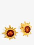 Be-Jewelled Amber Sun Stud Earrings, Gold/Cognac