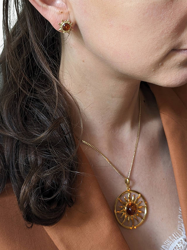 Be-Jewelled Amber Sun Stud Earrings, Gold/Cognac