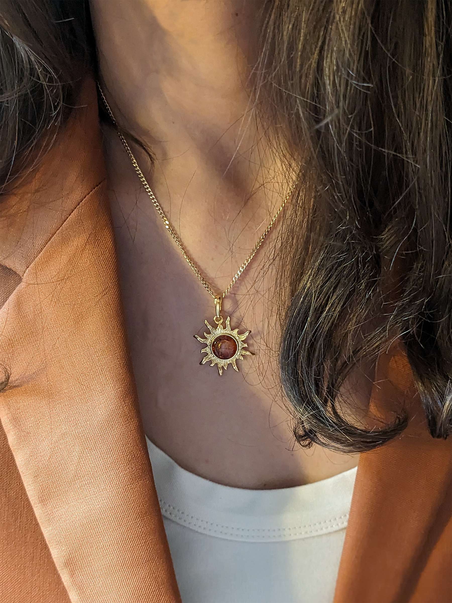 Buy Be-Jewelled Baltic Amber Sunburst Pendant Necklace, Gold/Cognac Online at johnlewis.com