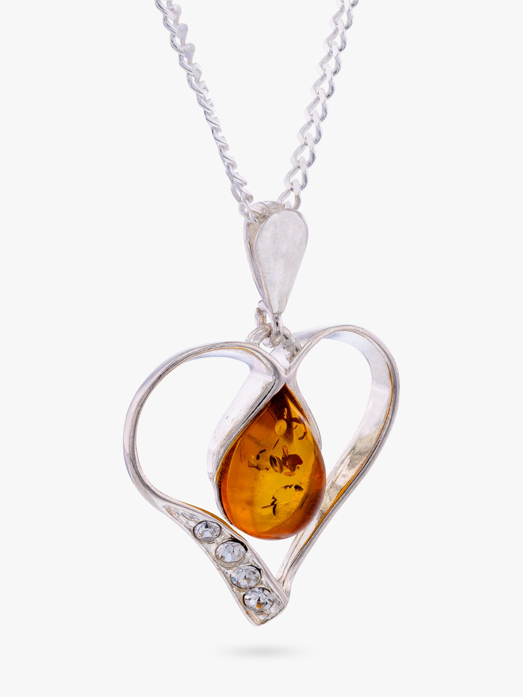 Be-Jewelled Amber Cutout Heart Pendant Necklace, Silver/Cognac at John ...
