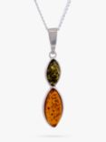 Be-Jewelled Double Marquise Cut Amber Pendant Necklace, Green/Cognac
