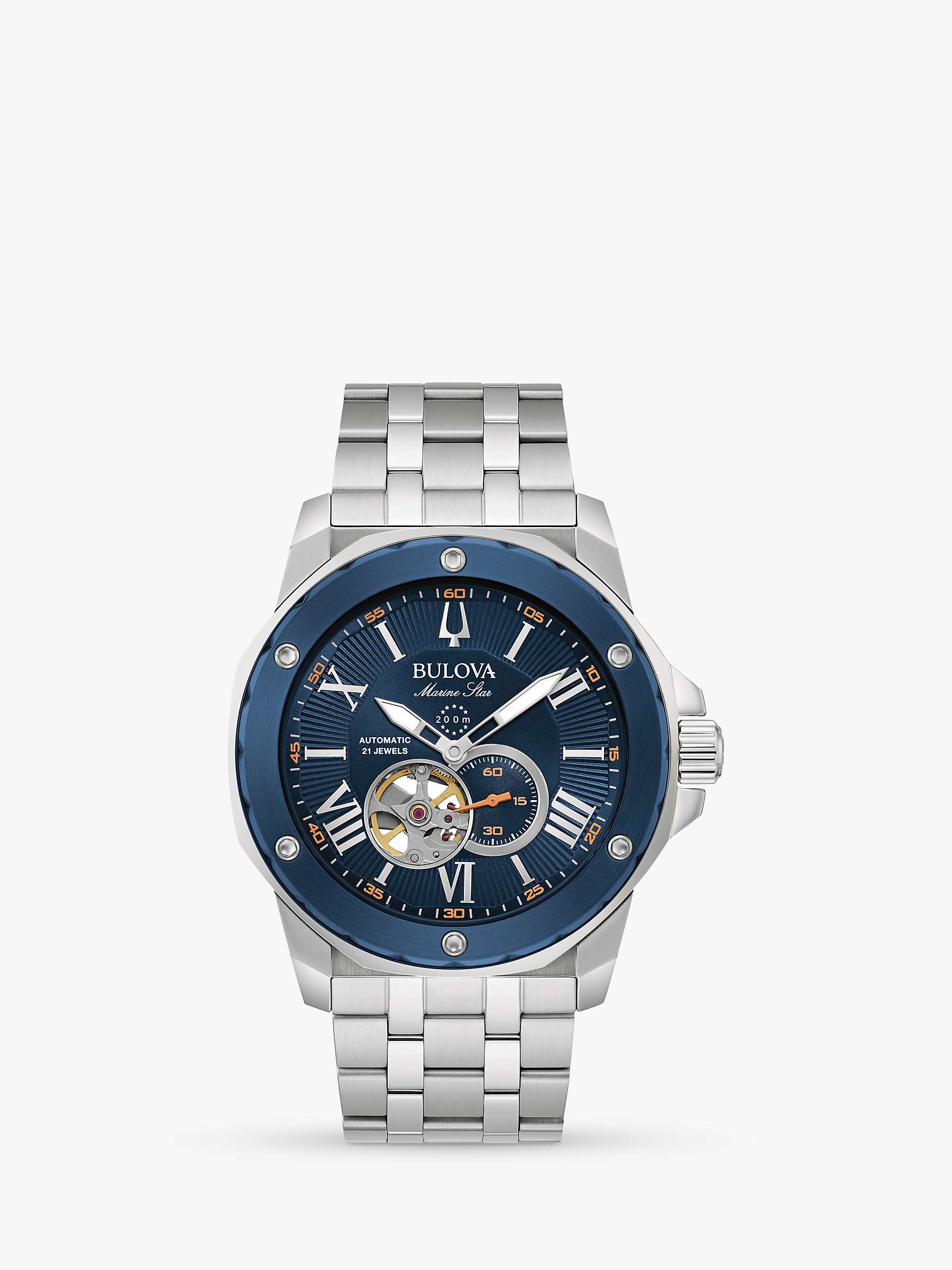 Buy Bulova 98A302 Men's Marine Star Automatic Heartbeat Bracelet Strap Watch, Silver Online at johnlewis.com