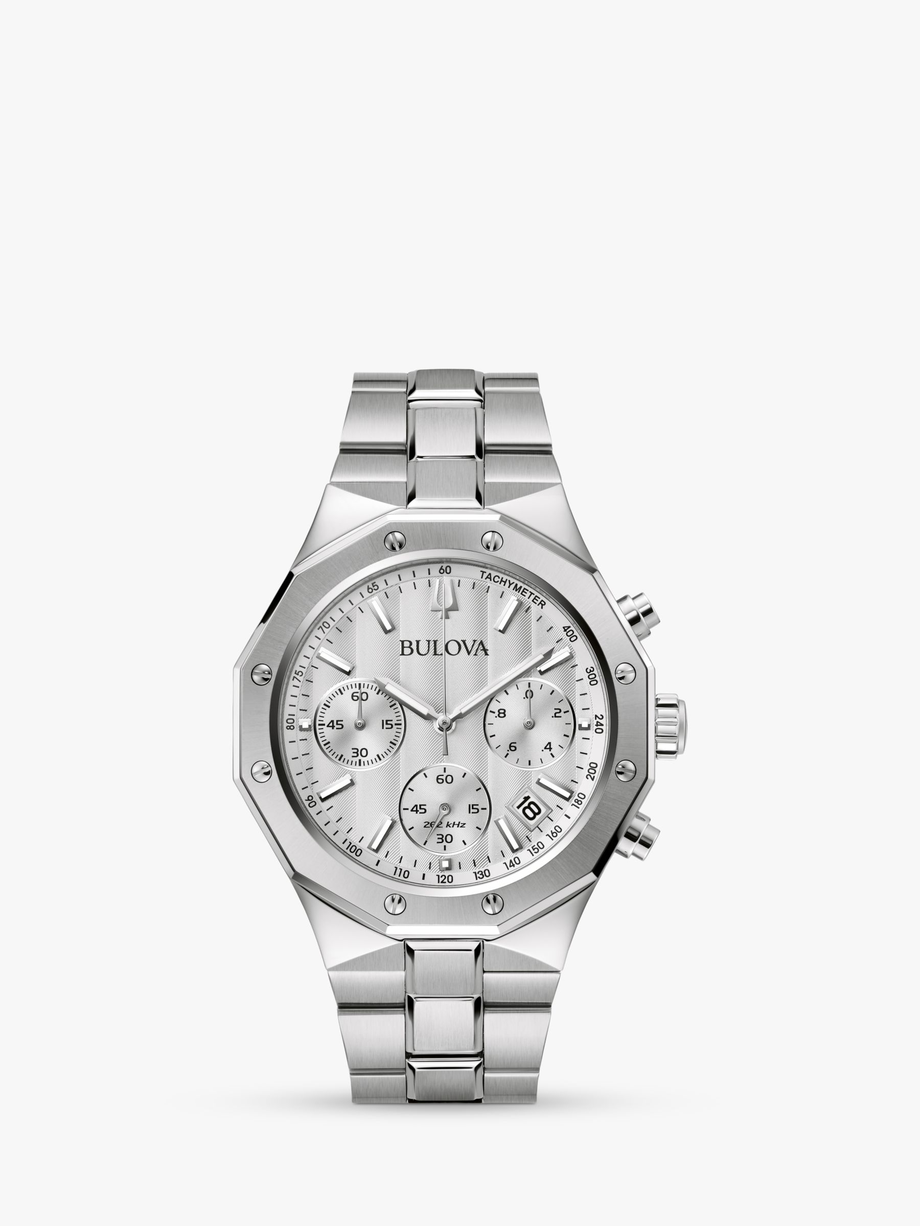Bulova Men's Chronograph Geometric Bezel Bracelet Strap Watch, Silver ...
