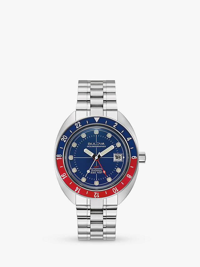 Bulova Men's Oceanographer Bracelet Strap Watch, Silver/Blue 96B405