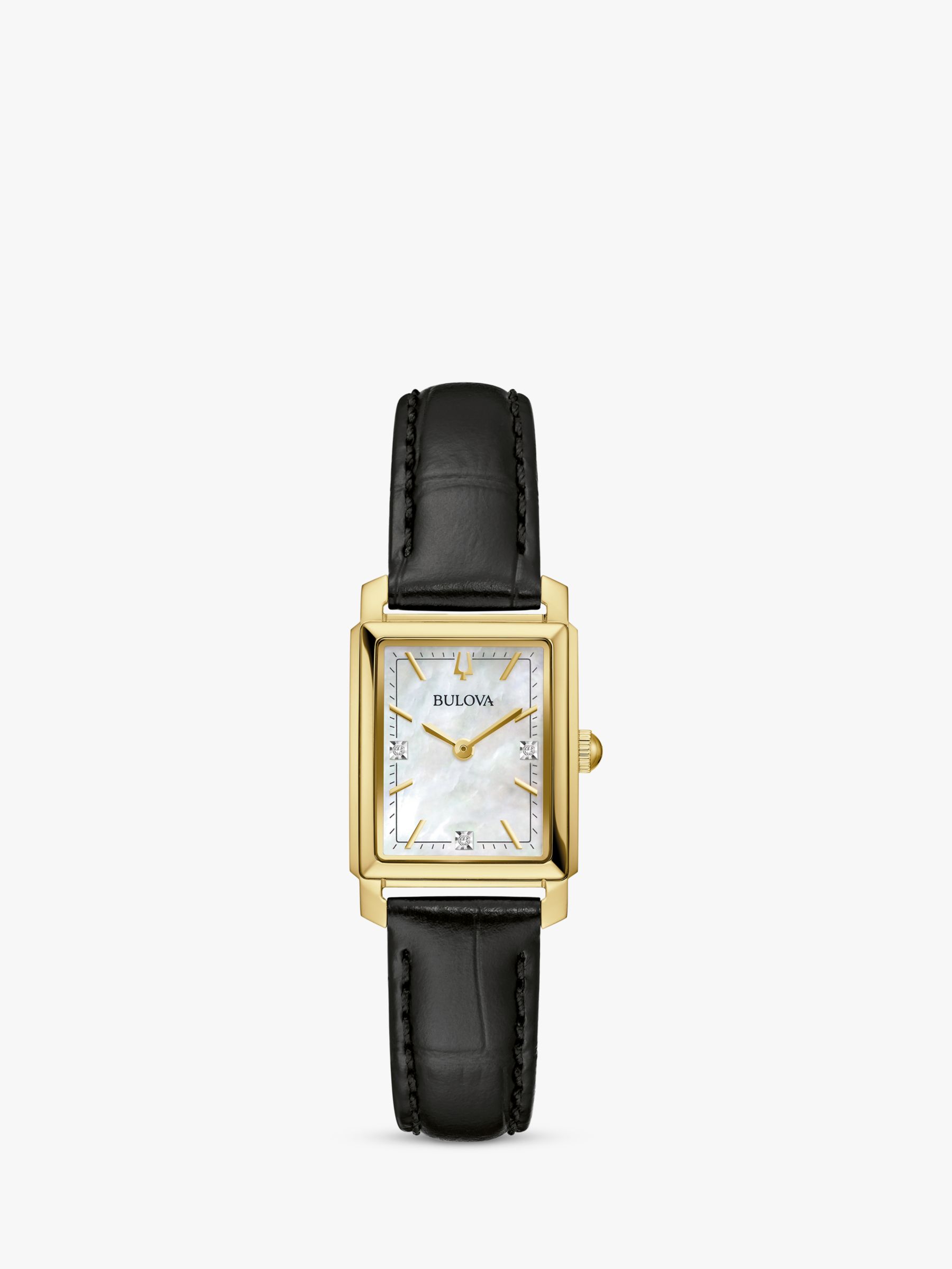 Bulova 97P166 Woman's Classic Diamond Leather Strap Watch, Black/Mother ...