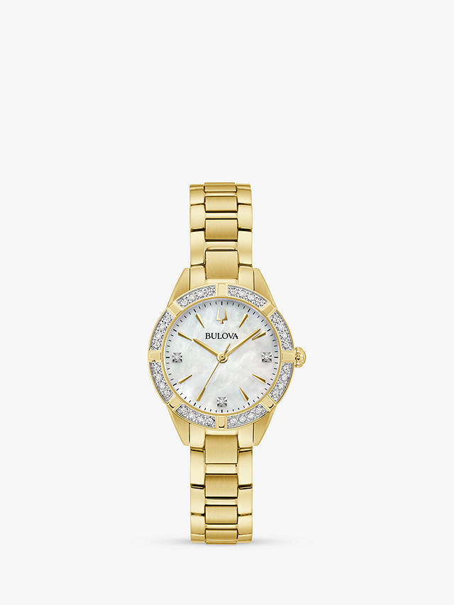 Bulova 98R297 Woman's Classic Sutton Diamond Bracelet Strap Watch, Gold/Mother-Of-Pearl
