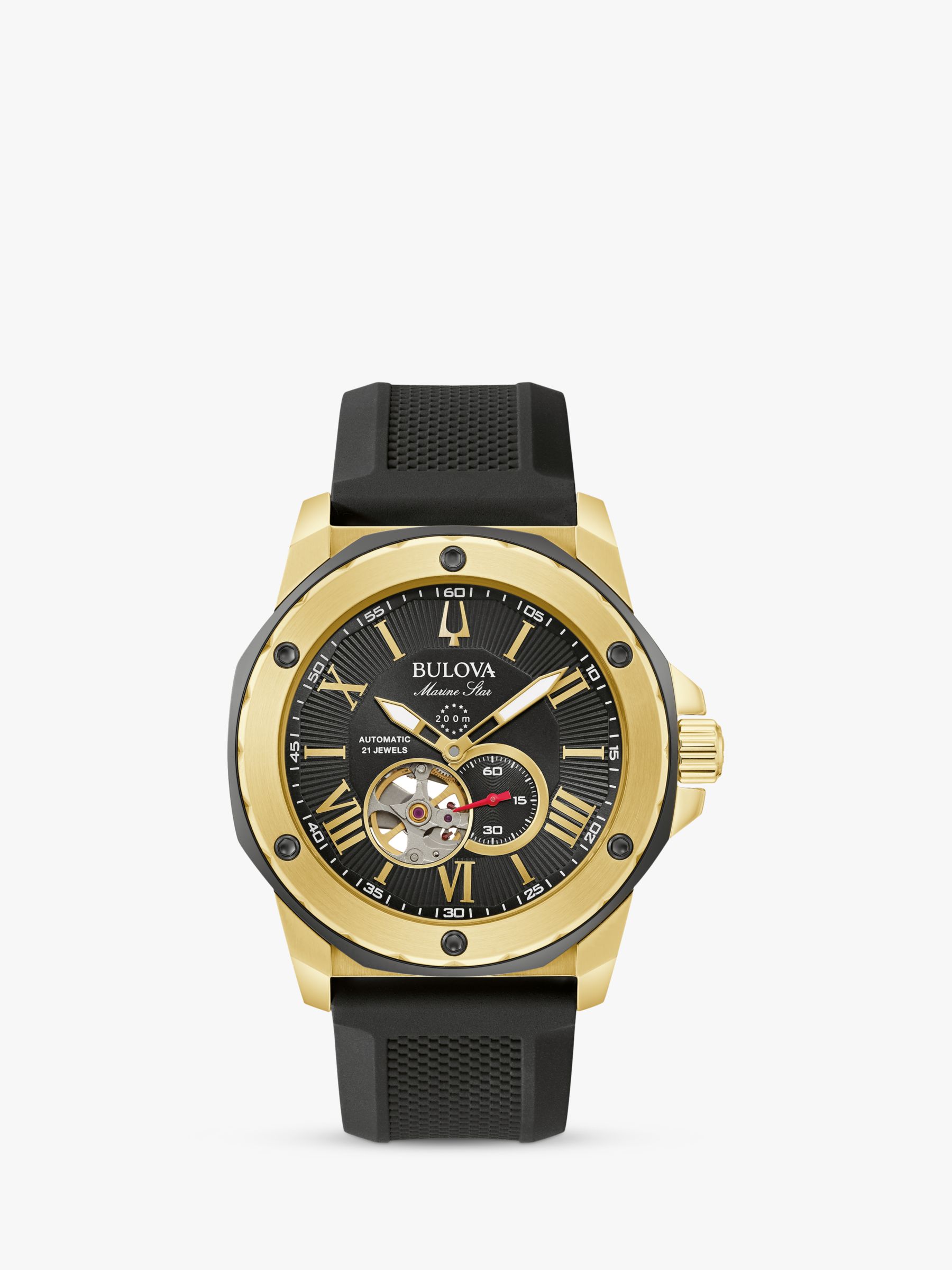 Bulova 98A272 Men's Marine Star Automatic Heartbeat Silicone Strap Watch, Black