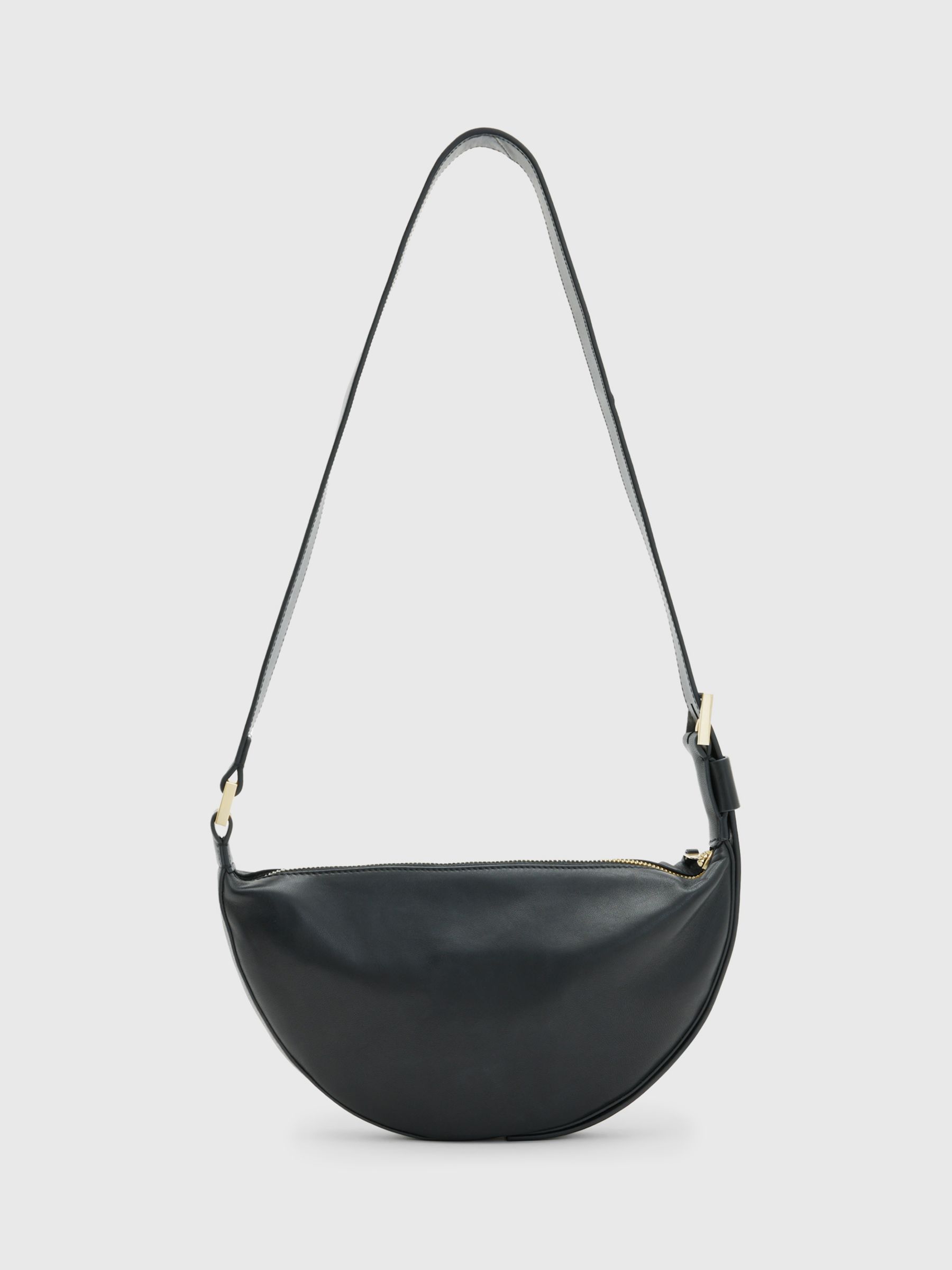 AllSaints Half Moon Studded Leather Cross Body Bag, Black at John Lewis ...