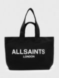 AllSaints Ali Cotton Canvas Logo Tote Bag, Black/White