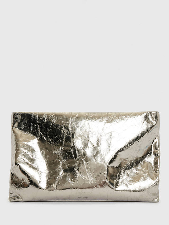 AllSaints Bettina Leather Clutch Bag, Pewter at John Lewis & Partners