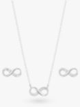 Simply Silver Cubic Zirconia Infinity Pendant Necklace & Stud Earrings Jewellery Set, Silver