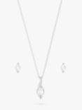 Simply Silver Cubic Zirconia Marquisse Navette Pendant Necklace & Stud Earrings Jewellery Set, Silver