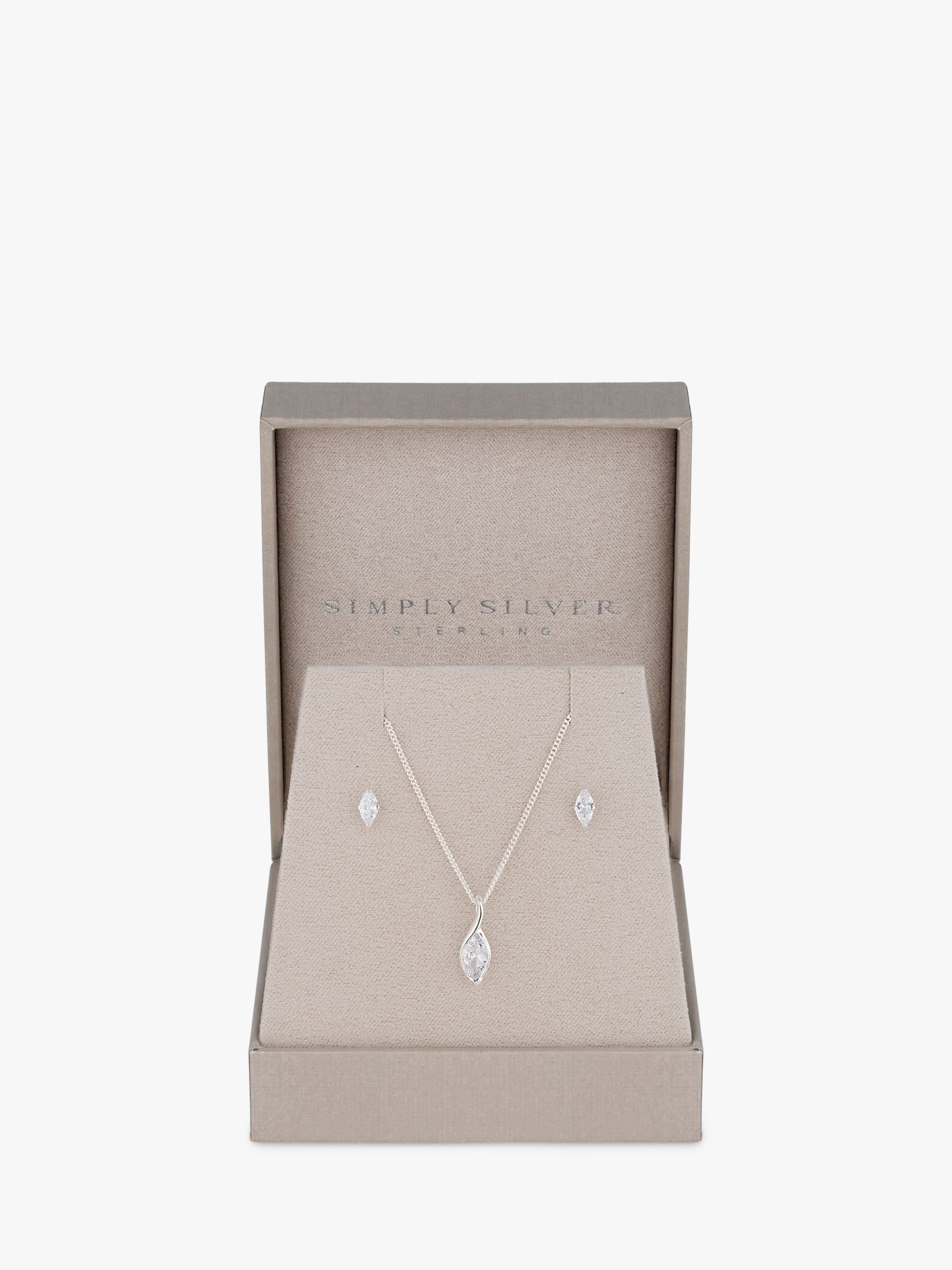 Buy Simply Silver Cubic Zirconia Marquisse Navette Pendant Necklace & Stud Earrings Jewellery Set, Silver Online at johnlewis.com