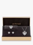 Jon Richard Crystal Heart Stud Earrings, Necklace and Bracelet Jewellery Gift Set, Silver