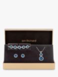 Jon Richard Halo Stud Earrings, Necklace and Bracelet Jewellery Gift Set, Silver/Blue