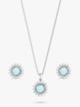 Jon Richard Rhodium Plated Aqua Necklace And Earrings Set