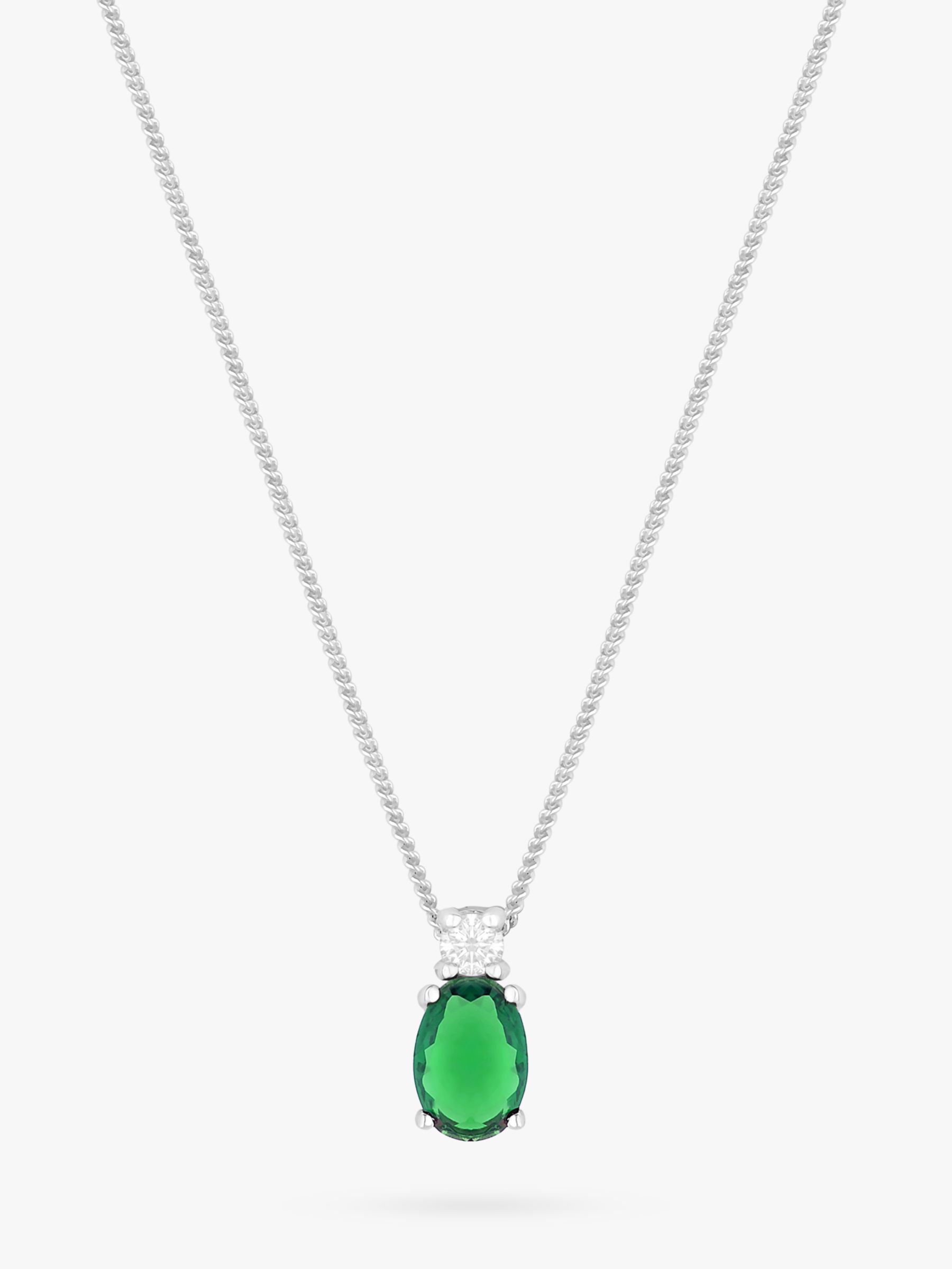 Simply Silver Sterling Silver Emerald Pendant Necklace, Silver/Green at ...